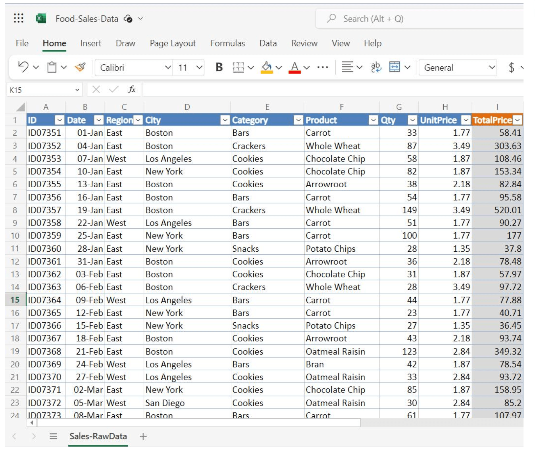 Organized Excel Data